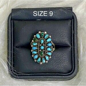Zuni Sterling Silver Turquoise Cluster Ring Size 9